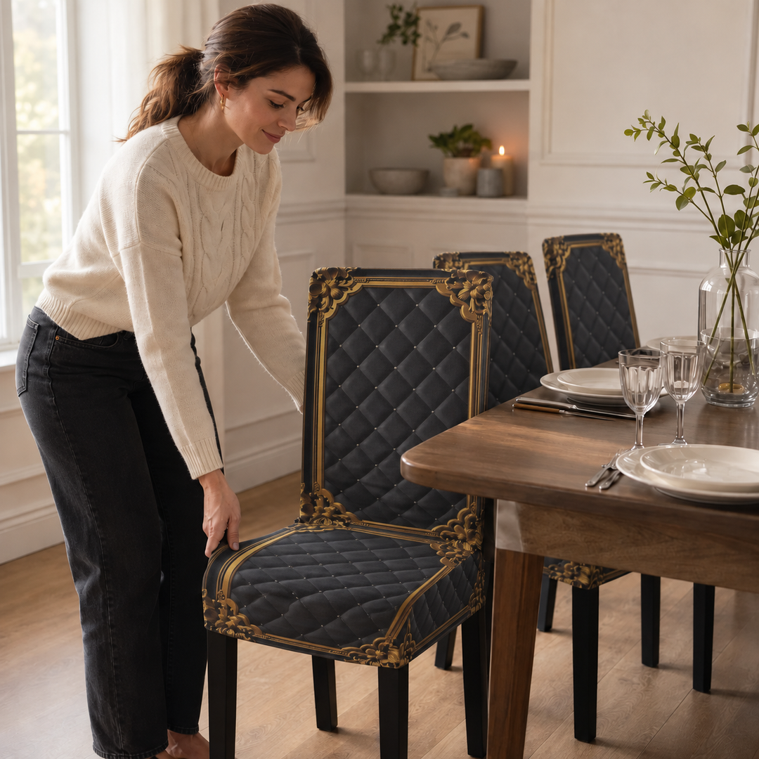 Chairistocrat Baroque Print Stretch Dining Chair Cover - Elena Harper