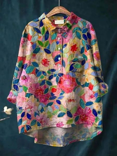 Leonie | Women's Floral Blouse with Button Placket and Pocket