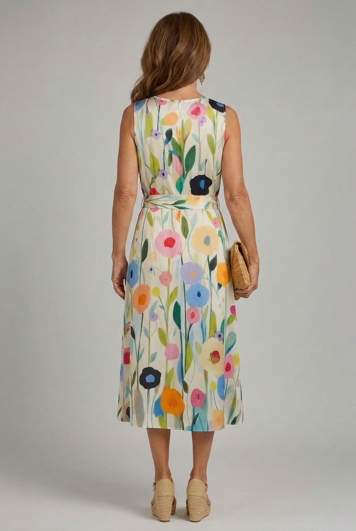 Women's Vibrant Floral Print Sleeveless Midi Dress
