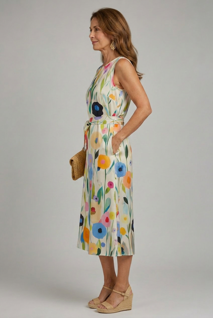 Women's Vibrant Floral Print Sleeveless Midi Dress