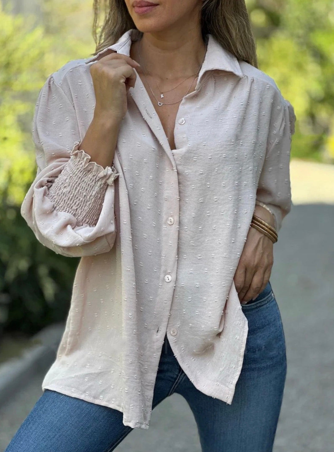 Bonnie - Blouse with Swiss Dot and Lantern Sleeves