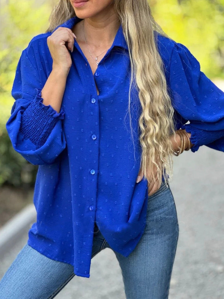 Bonnie - Blouse with Swiss Dot and Lantern Sleeves