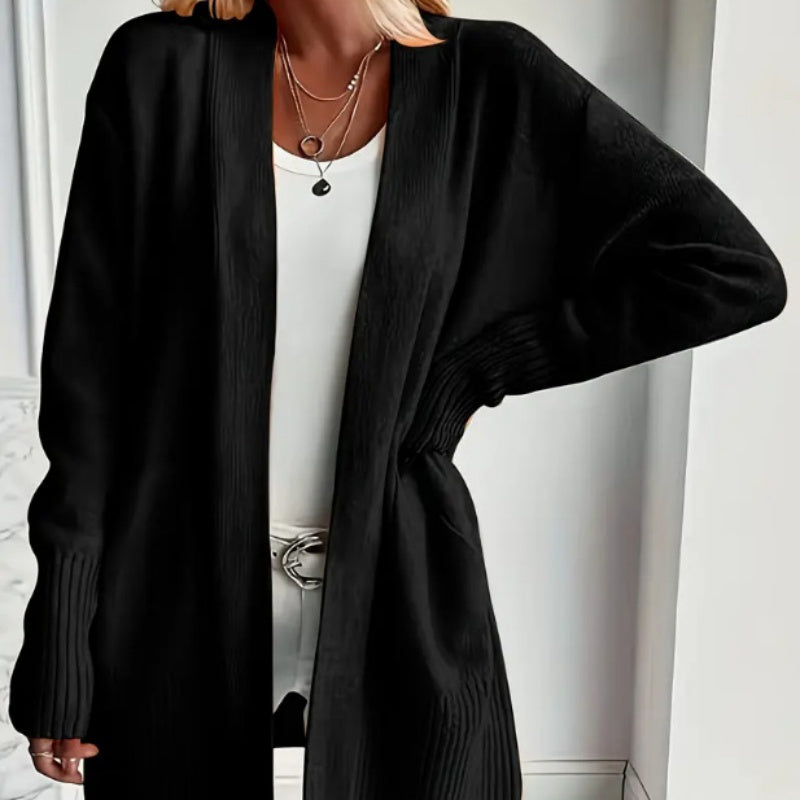 Ladies Long Cardigan with Pockets - Ribbed Cuffs