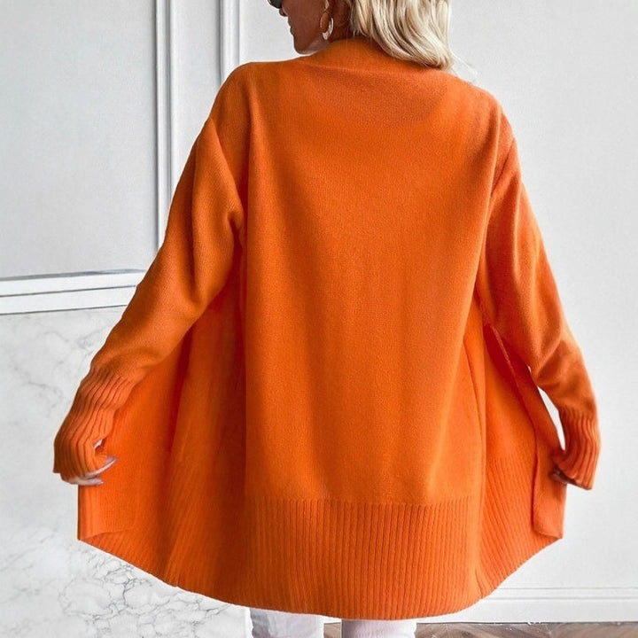Ladies Long Cardigan with Pockets - Ribbed Cuffs