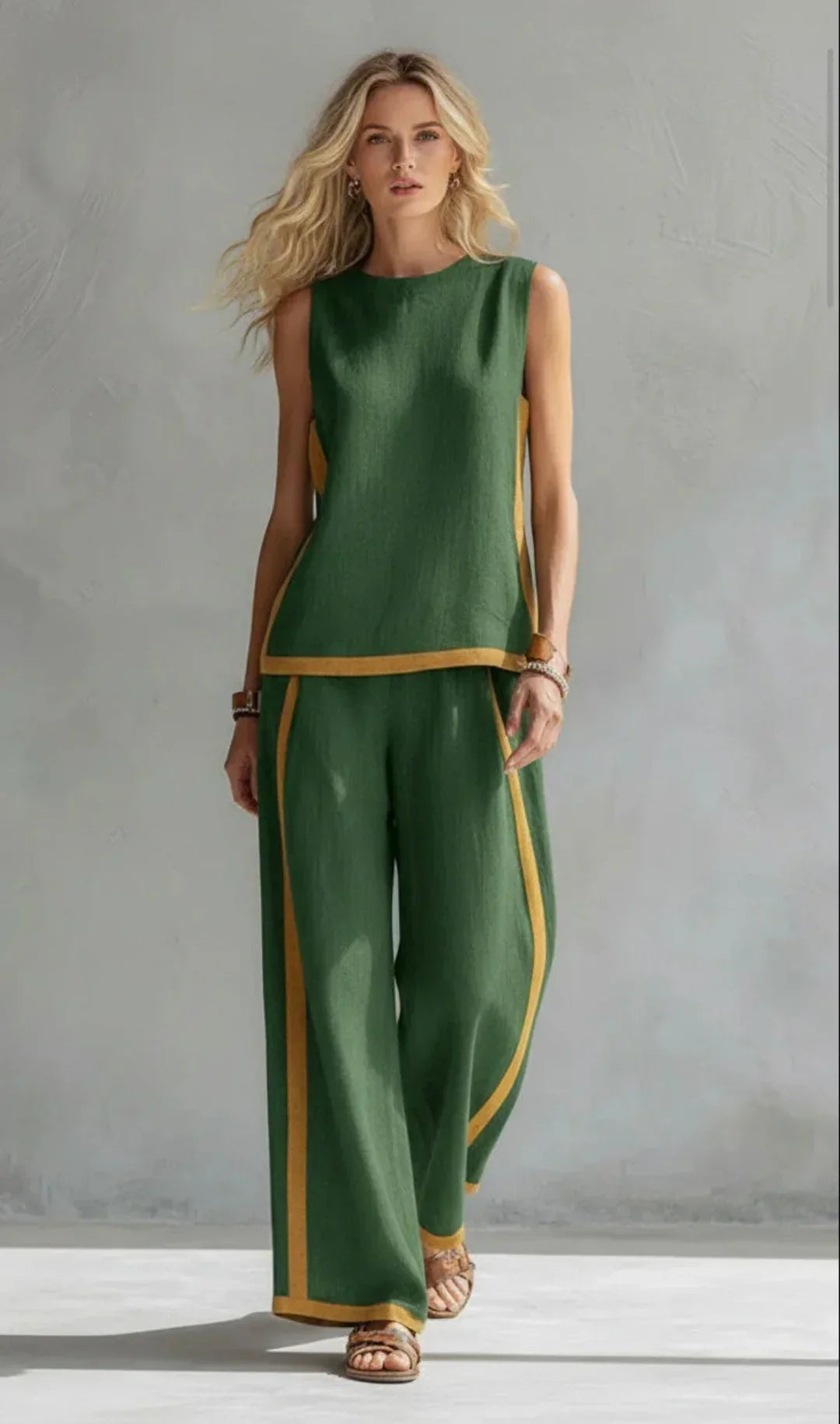 Women's Elegant Two-Piece Linen Blend Set