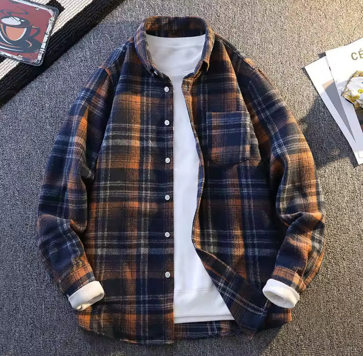 Men's Flannel Shirt with Check Pattern, Chest Pocket, and Button Closure - Elena Harper