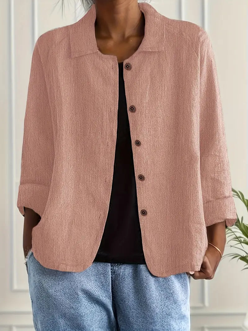 Lightweight Cotton Blouse with Collar and Button Closure for Women, view 2 - Elena Harper