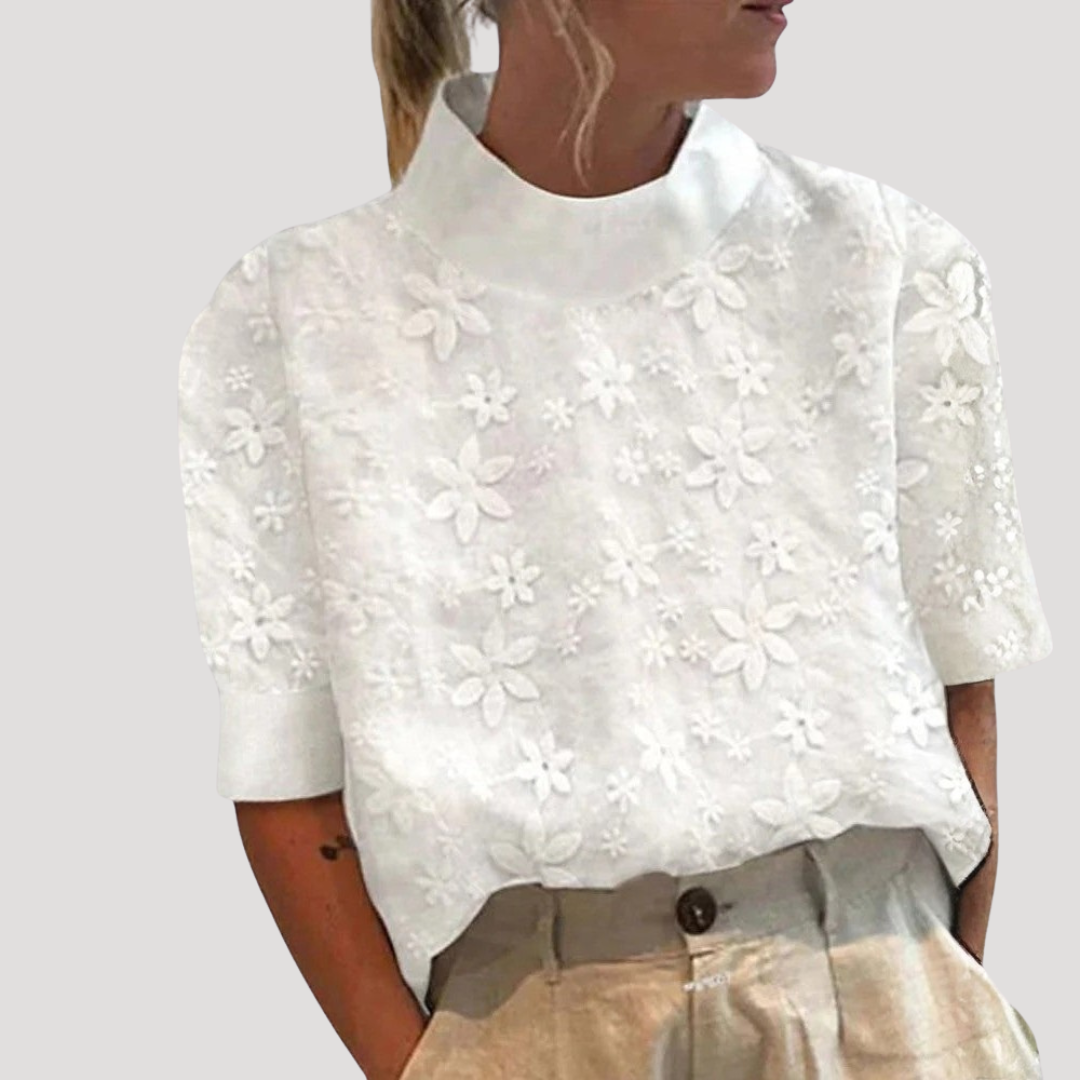 Women's Romantic Floral High Collar Blouse