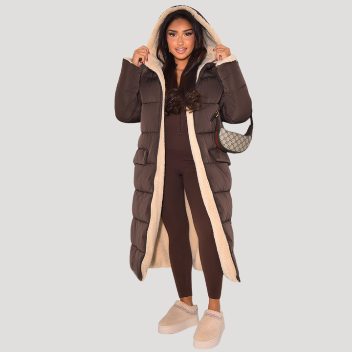 Reversible Long Women's Down Jacket with Borg Lining