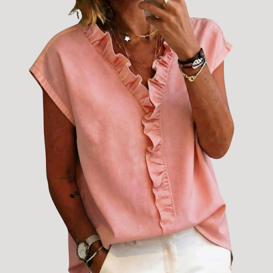 Elegant Short Sleeve Ruffled Women's Blouse