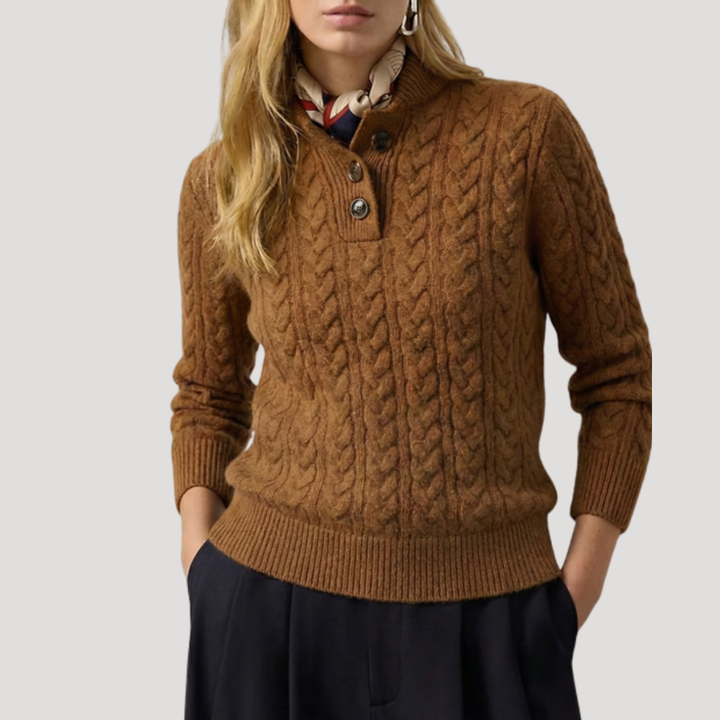 Twisted Knit Women's Sweater with Collar and Button Placket