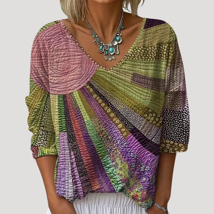 Women's Vintage Printed Short Sleeve Blouse