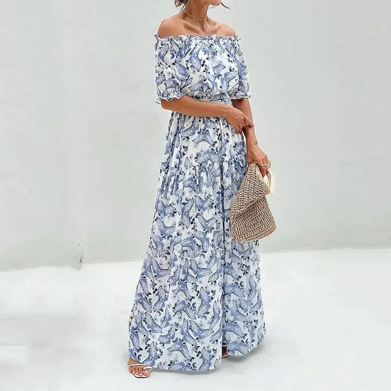 Floral Off-Shoulder Maxi Summer Dress for Women - Pink