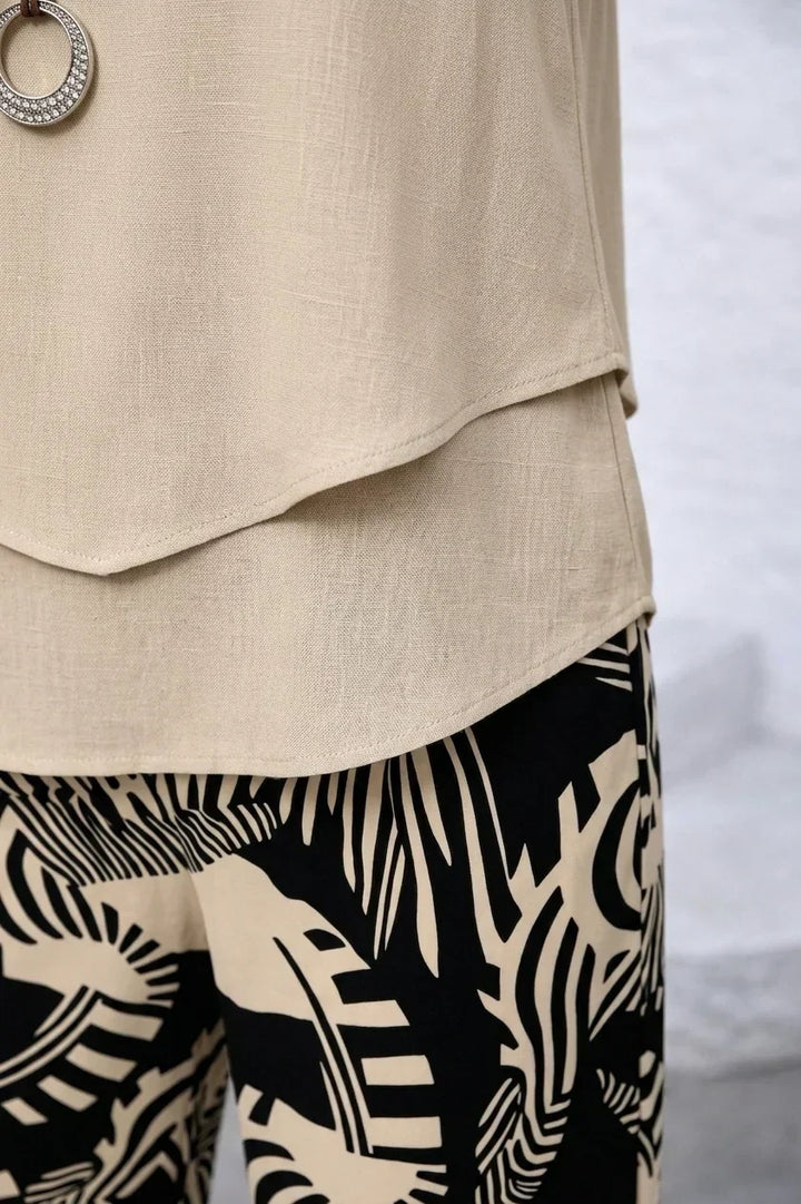 Women's Two-Piece Fluid Set with Wide Printed Pants