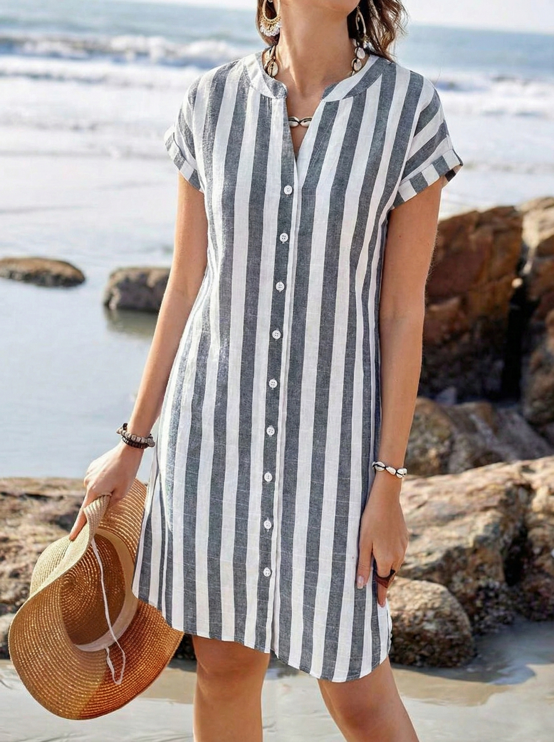 Pamela Elegant Striped Dress, view 6 - Elena Harper