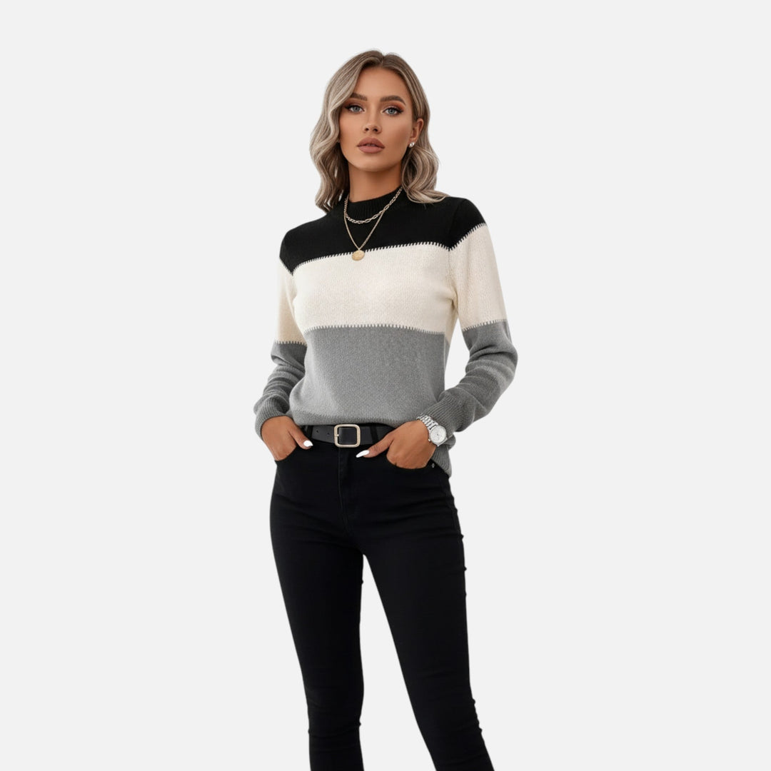 Women's Striped Crew Neck Sweater - Effortless Style