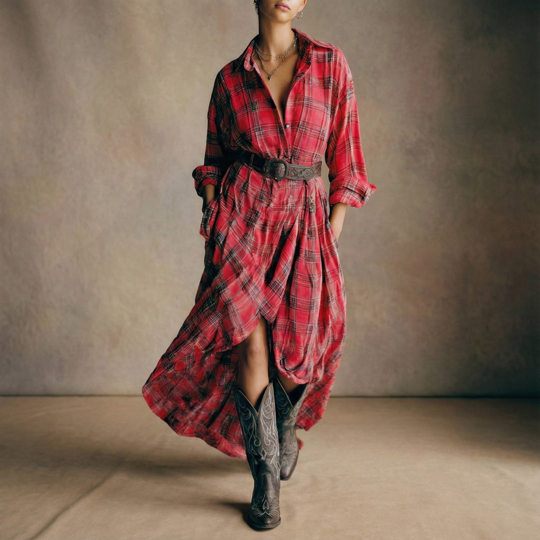 April Checkered Shirt Dress with Belt - Elena Harper