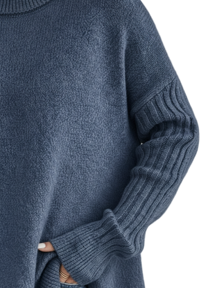 Damaris | Asymmetrical Turtleneck Sweater with Draped Hem for Women