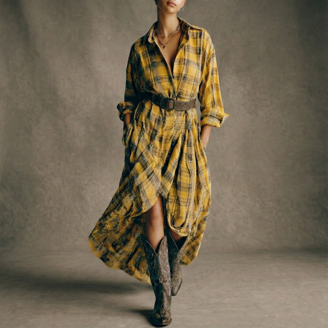 April Checkered Shirt Dress with Belt - Elena Harper