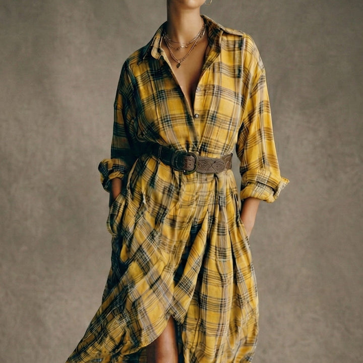 April | Checkered shirt dress with belt