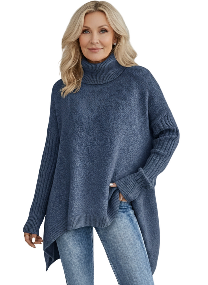 Damaris | Asymmetrical Turtleneck Sweater with Draped Hem for Women