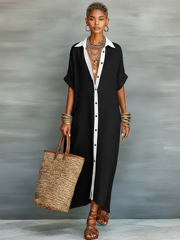 Women's Relaxed Fit Maxi Shirt Dress - Button Front