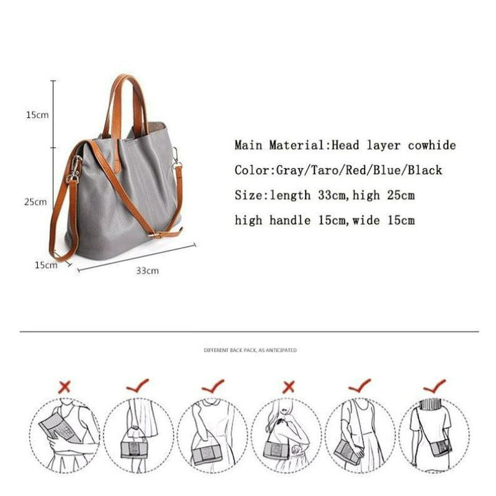 Alana | Genuine Leather Handbags Head Layer Cowhide Litchi Grain Women Handbag