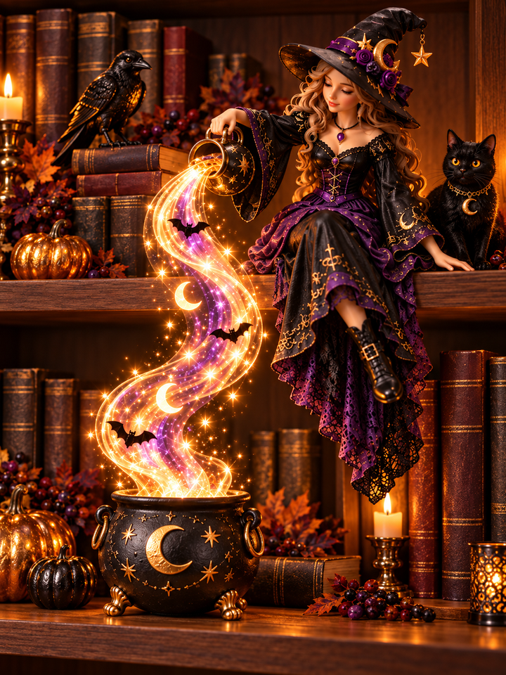 Halloween Cascade Shelf Light With Witch Design