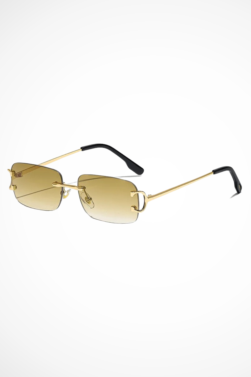 Women's Rimless Rectangle Tinted Gold Frame Sunglasses