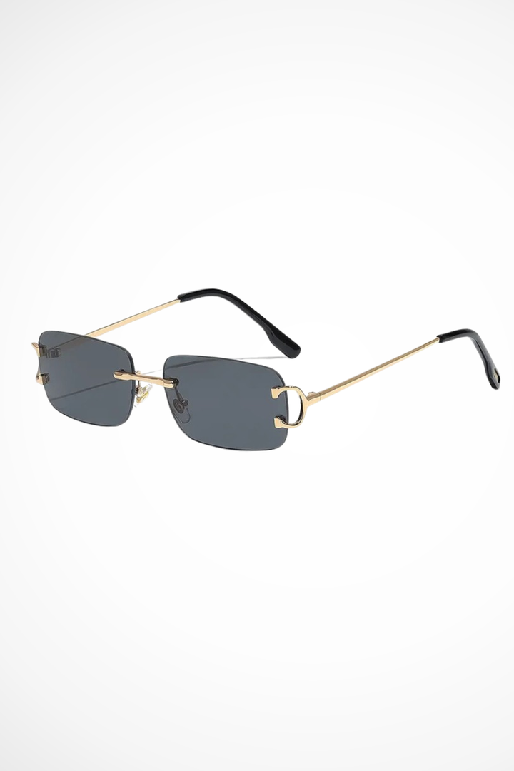 Women's Rimless Rectangle Tinted Gold Frame Sunglasses