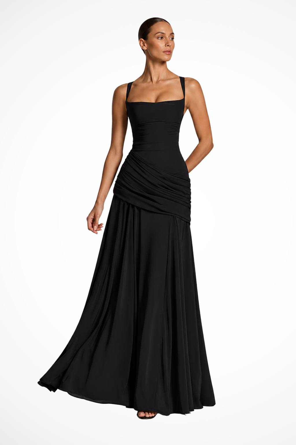 Wedding Guest Maxi Dress with Square Neck and Split