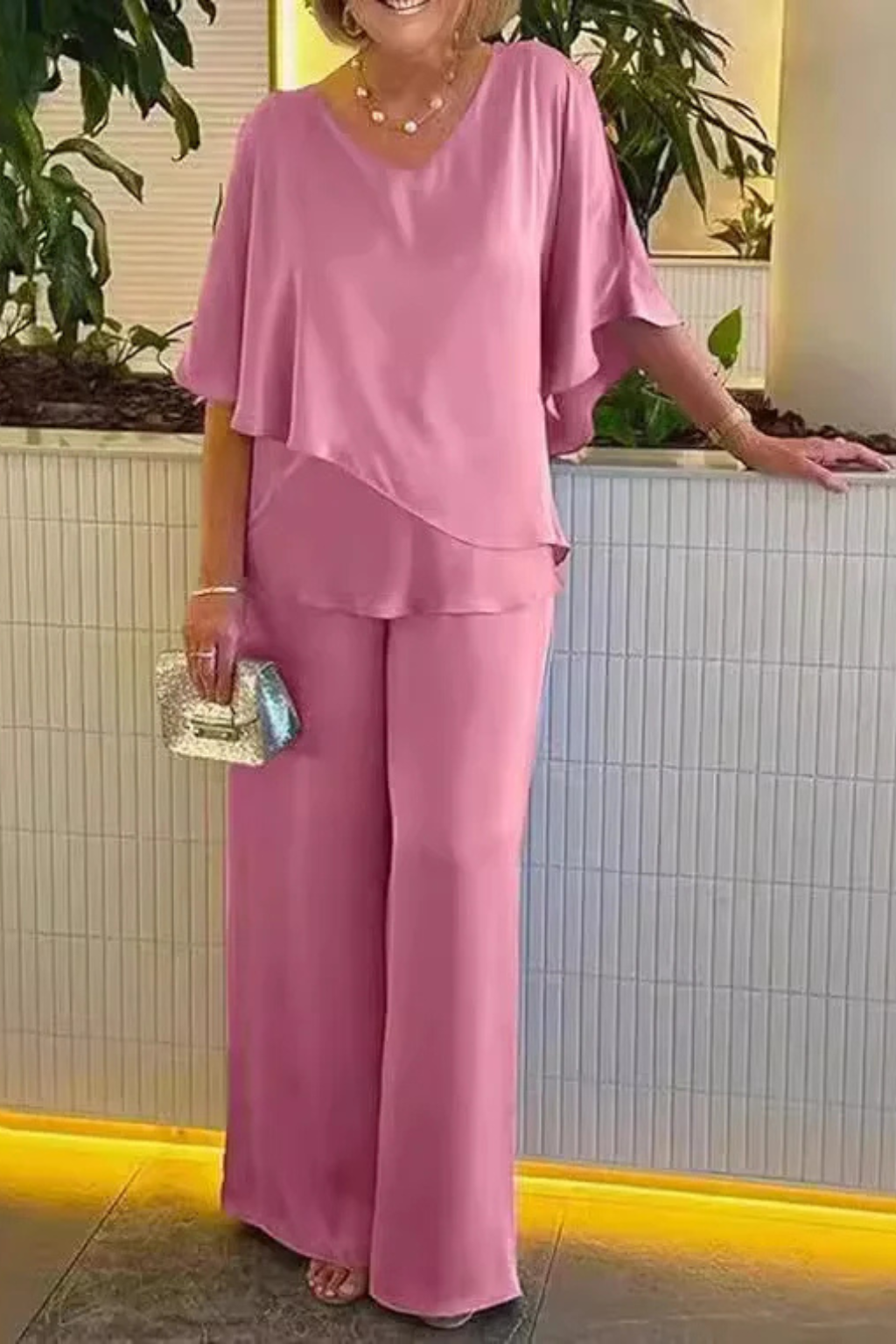 Women's Effortless Chic Two-Piece Top & Wide Leg Pants Set