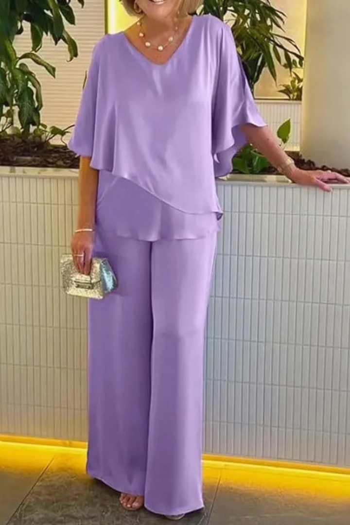 Women's Effortless Chic Two-Piece Top & Wide Leg Pants Set