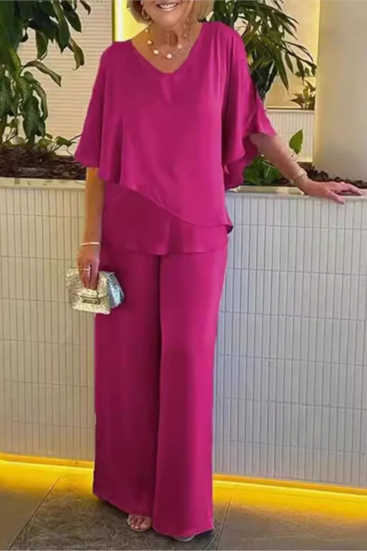 Women's Effortless Chic Two-Piece Top & Wide Leg Pants Set