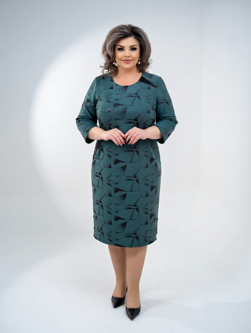 Structured Midi Dress with Graphic Pattern Timeless Elegance and Comfort - Elena Harper
