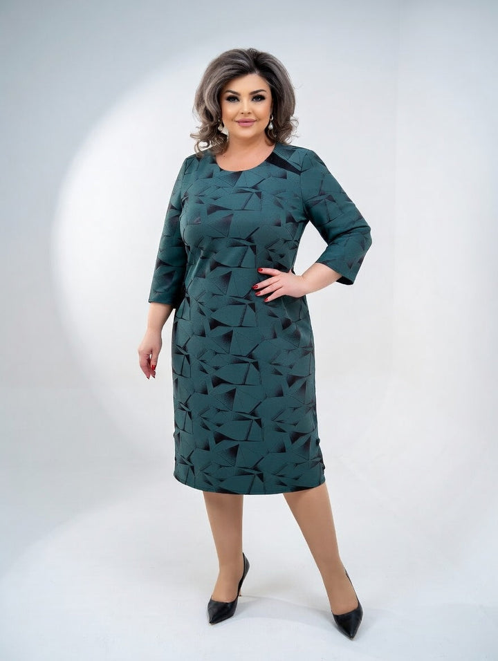 Structured Midi Dress with Graphic Pattern Timeless Elegance and Comfort - Elena Harper