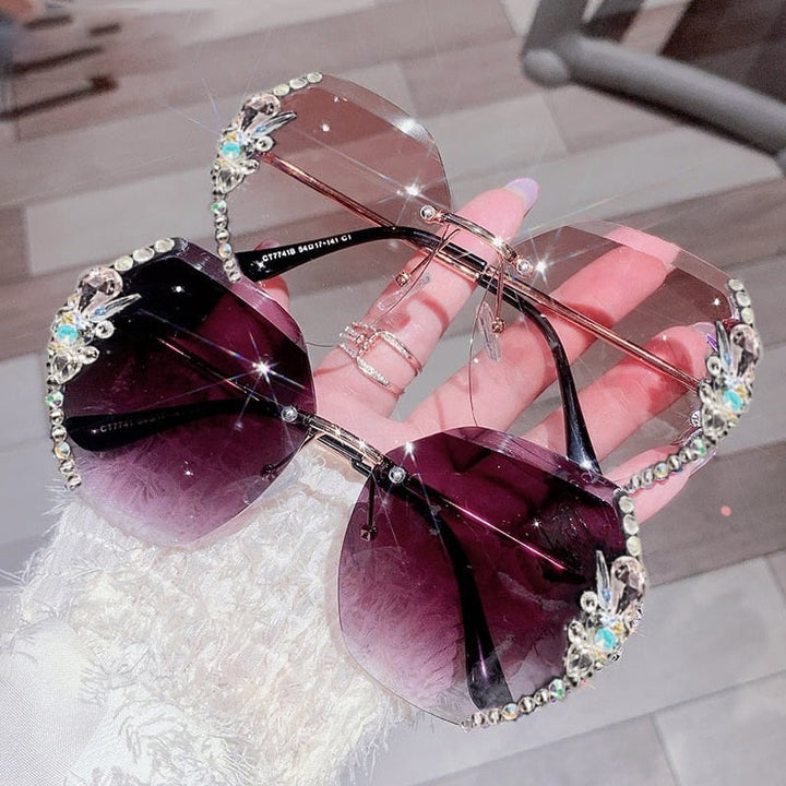 Rimless Sunglasses with Rhinestones