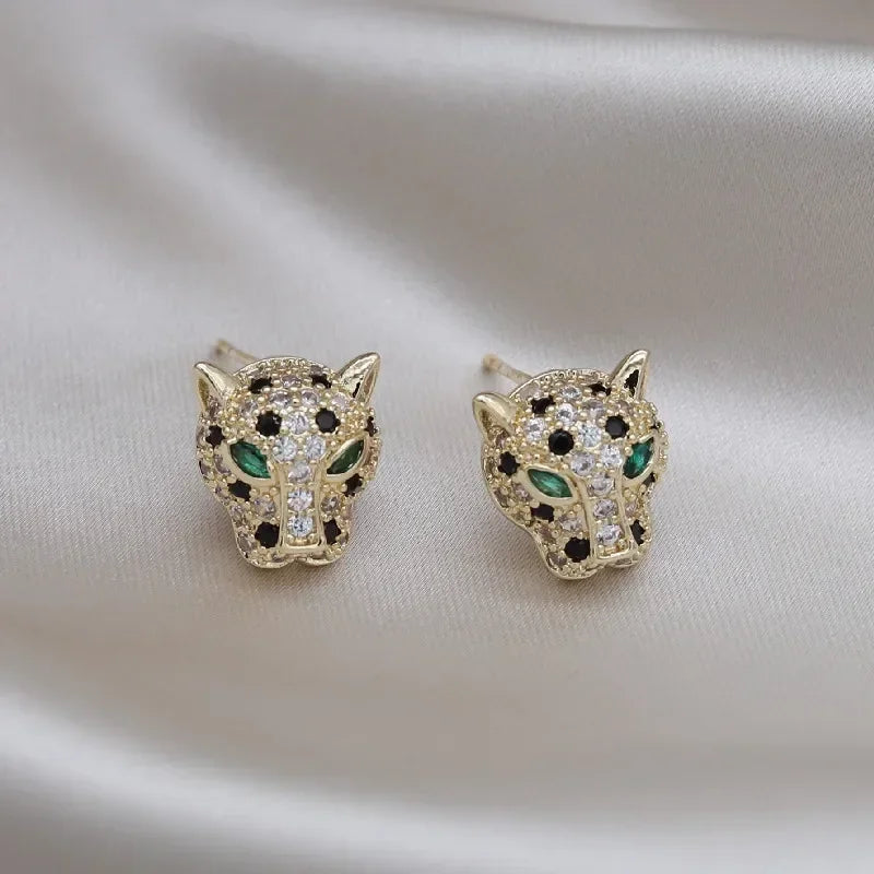 Colorful Leopard Crystal Statement Earrings, view 2 - Elena Harper