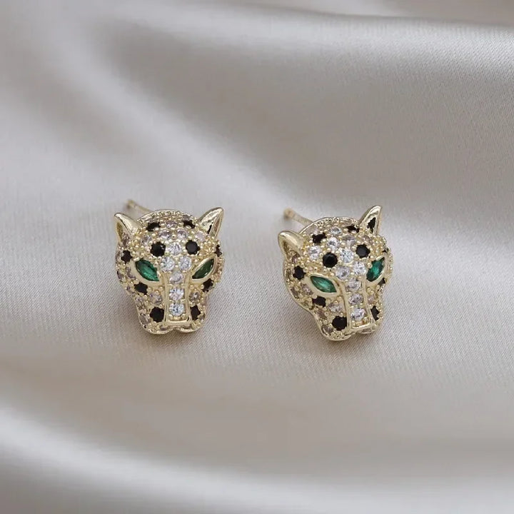 Colorful Leopard Crystal Statement Earrings, view 2 - Elena Harper