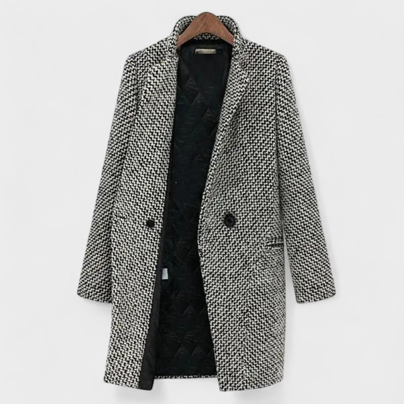 Women's Houndstooth Coat – Elegant Double-Breasted Coat
