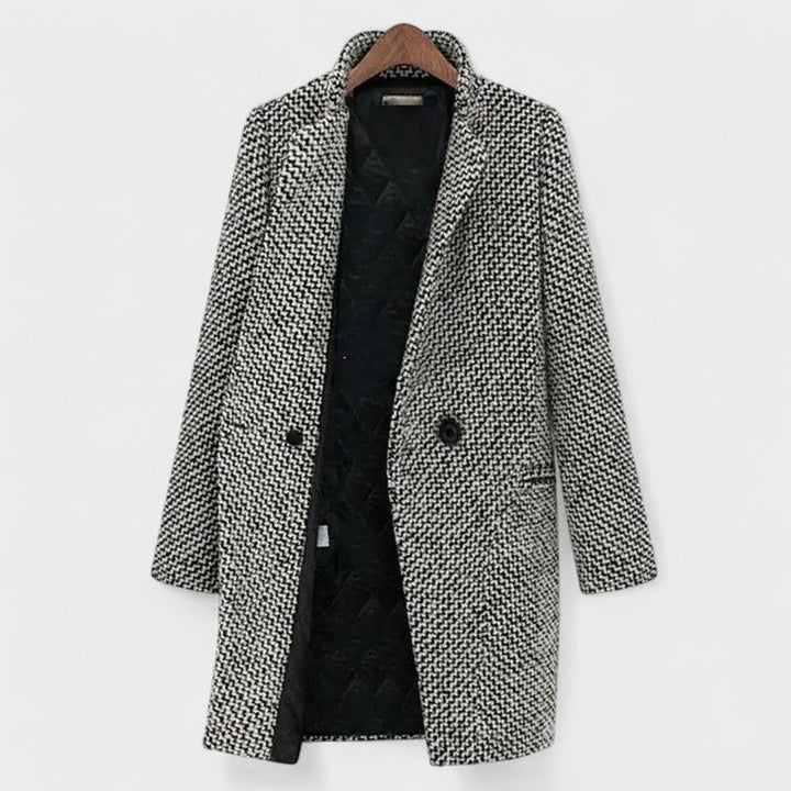 Women's Houndstooth Coat – Elegant Double-Breasted Coat