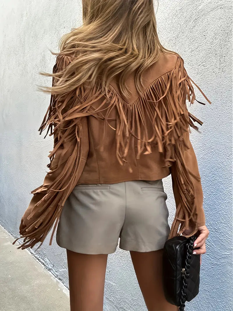 Fringed Suede Jacket for Women Bohemian and Soft, view 5 - Elena Harper