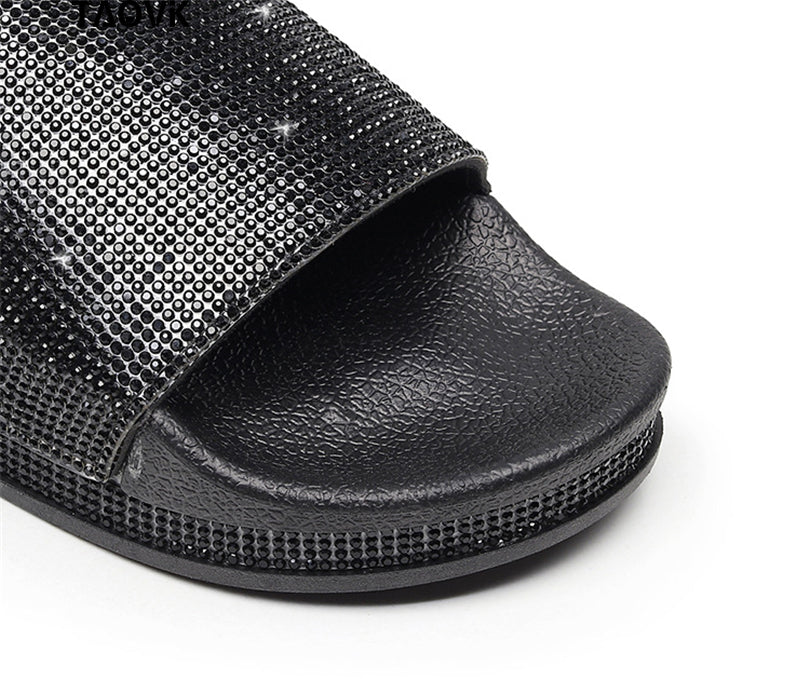 Women's Sparkling Crystal Embellished Slides Sandals