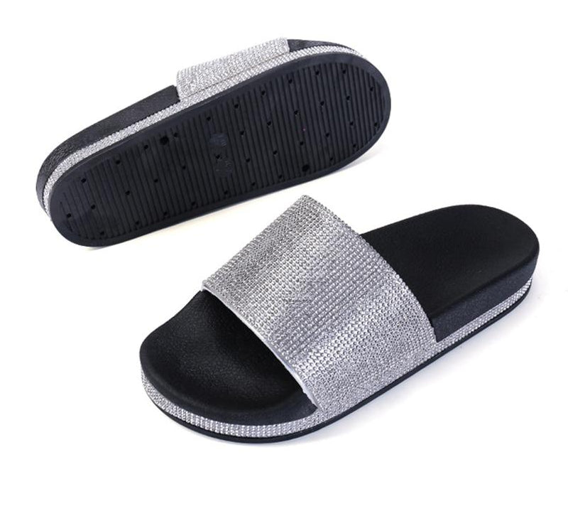 Women's Sparkling Crystal Embellished Slides Sandals