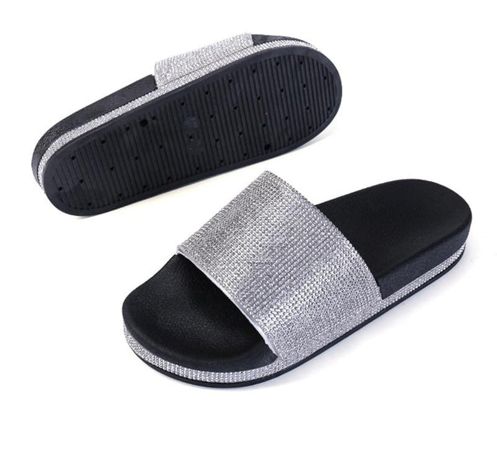 Women's Sparkling Crystal Embellished Slides Sandals