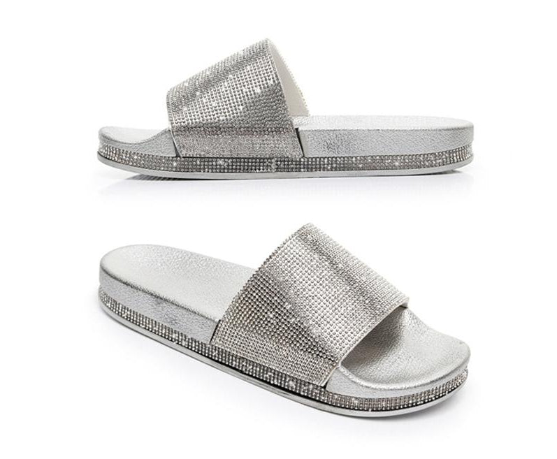 Women's Sparkling Crystal Embellished Slides Sandals