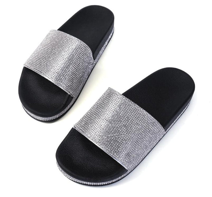 Women's Sparkling Crystal Embellished Slides Sandals