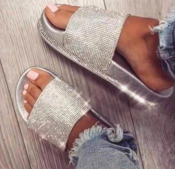 Women's Sparkling Crystal Embellished Slides Sandals