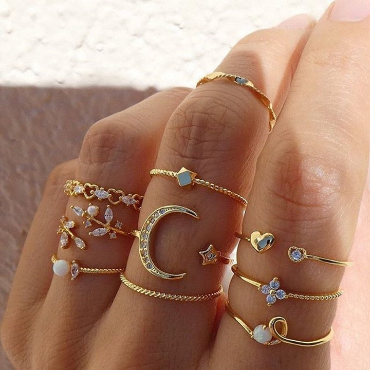 10 Pairs of Bohemian Rings in Silver and Gold - Elena Harper