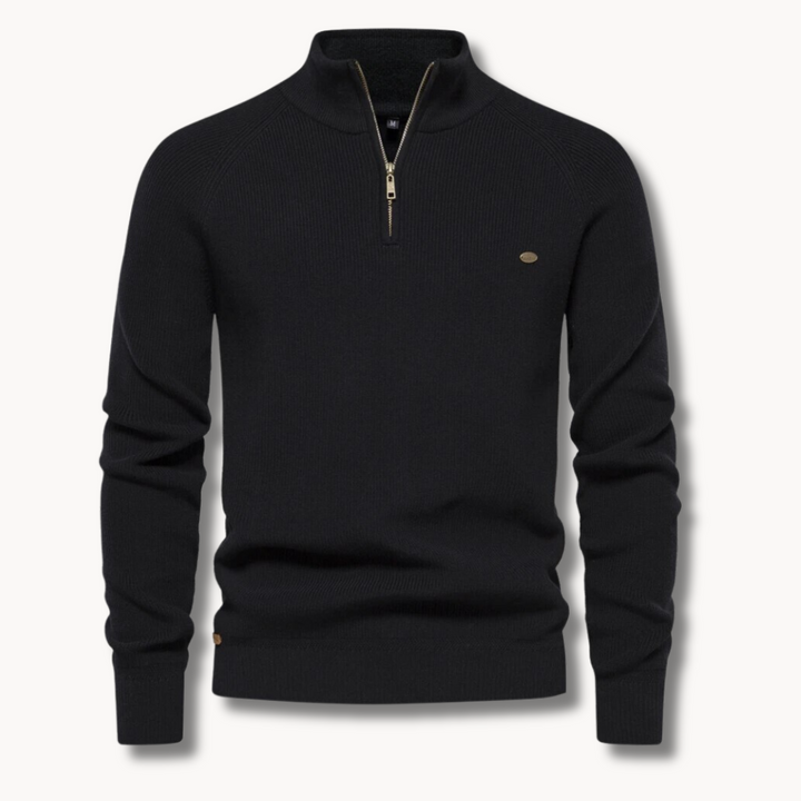 Men's Knitted Sweater Half Zip – Rib Texture, Slim Fit Turtleneck